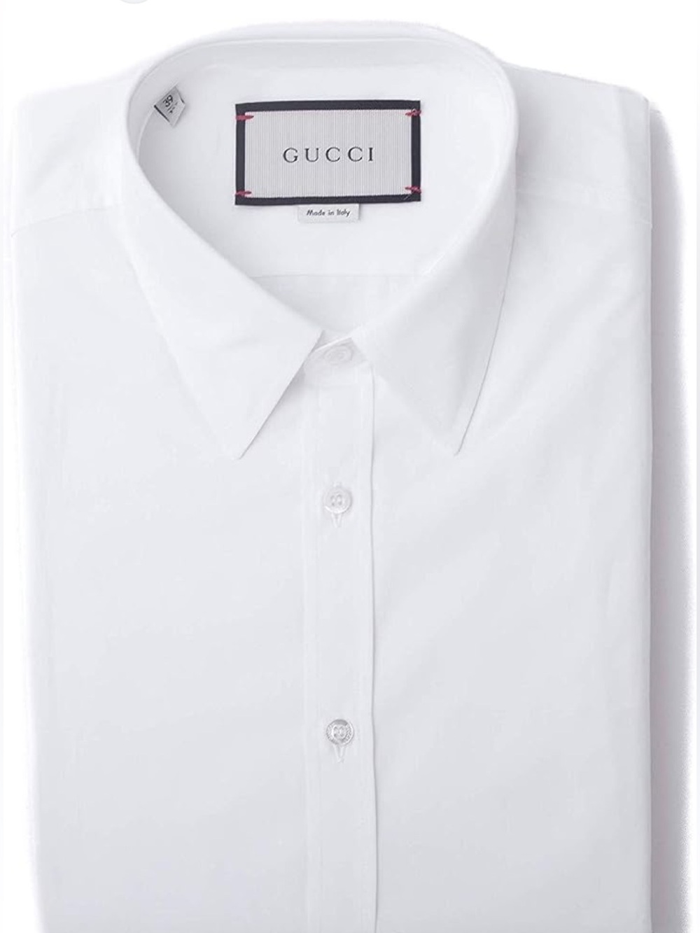 Gucci White Long-Sleeve Dress Shirt with Concealed satin placket and cuffs